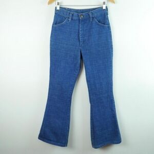 Vintage 70s Maverick Blue Denim Bell Bottom‎ Jeans Hippy Flare Talon Zip 27 x 29